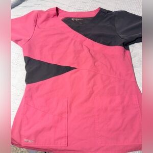 Grey’s Anatomy Signature Pink & Dark Gray (Steel) Scrub Top Women’s Size Medium